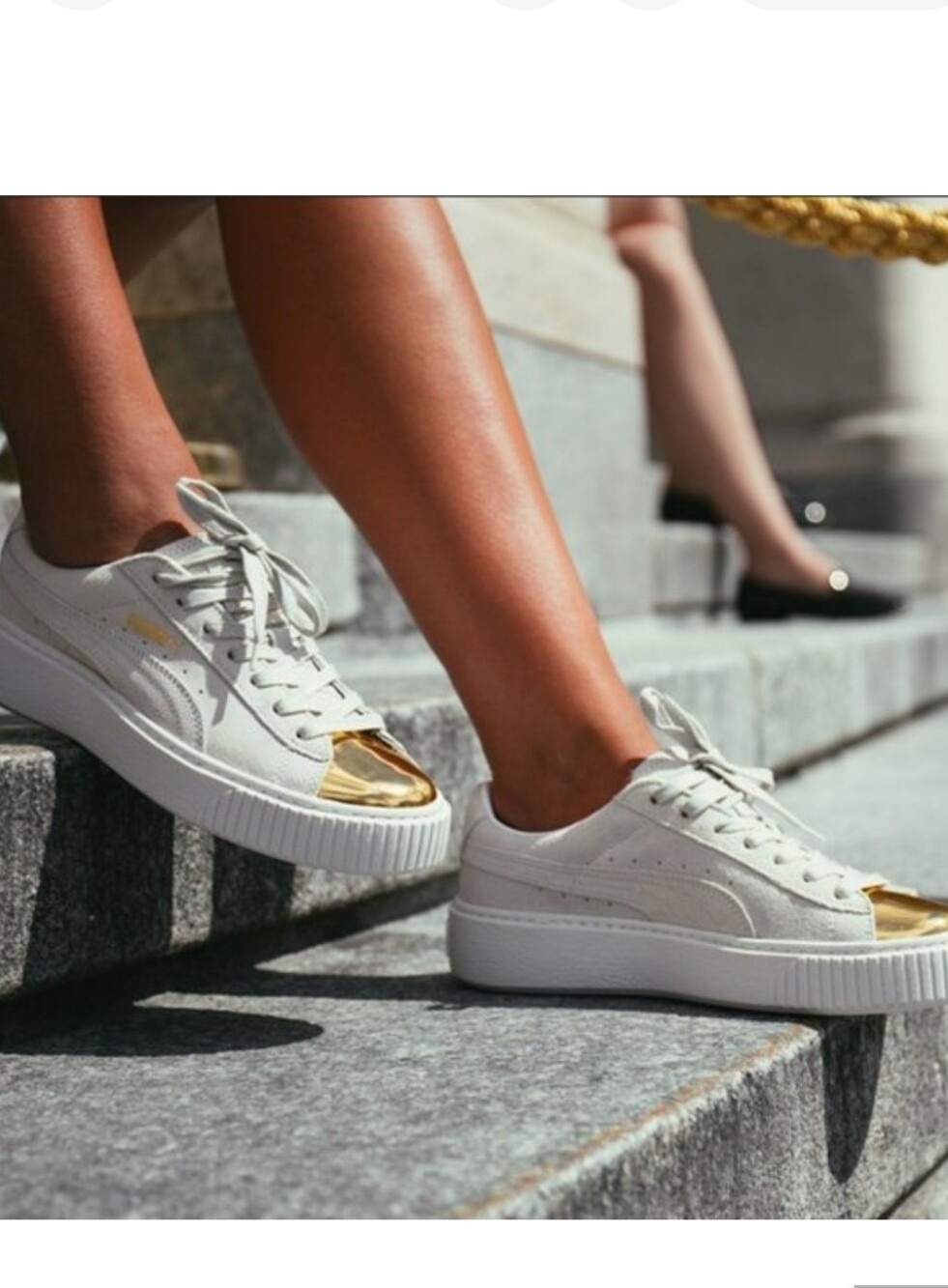 Puma Women's Platform White Crwam Suede with Gold Toe Cap